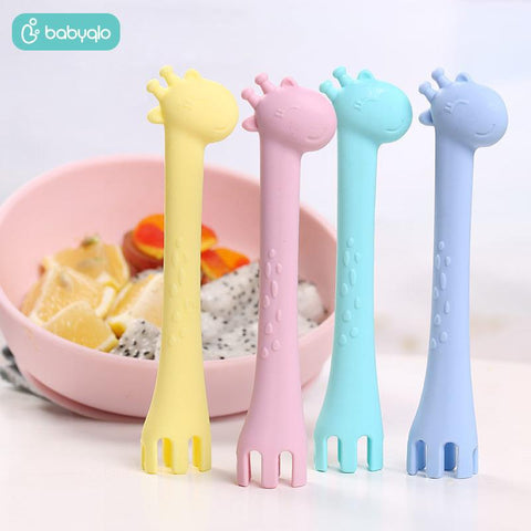 Image of BabyQlo Spoon and Fork Training Set Giraffe